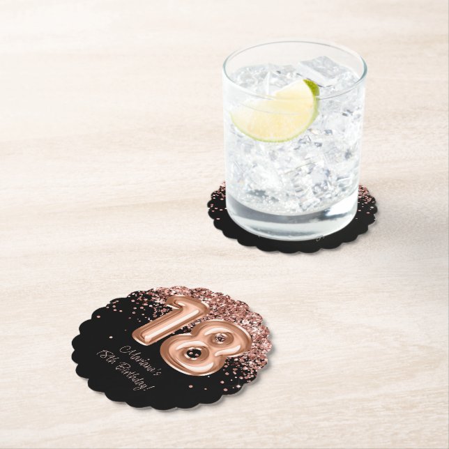  Rose Gold Black 18th Birthday Party Paper Coaster (Insitu)