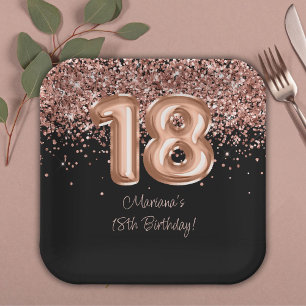 Rose Gold Black 18th Birthday Party Paper Plate