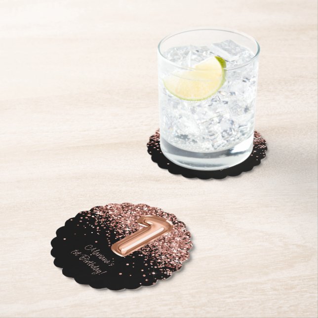  Rose Gold Black 1st Birthday Party Paper Coaster (Insitu)