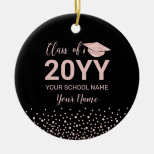 Rose Gold & Black 2021 Graduation Christmas Gift Ceramic Ornament