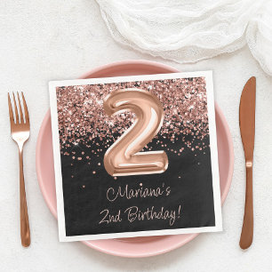  Rose Gold Black 2nd Birthday Party Napkin