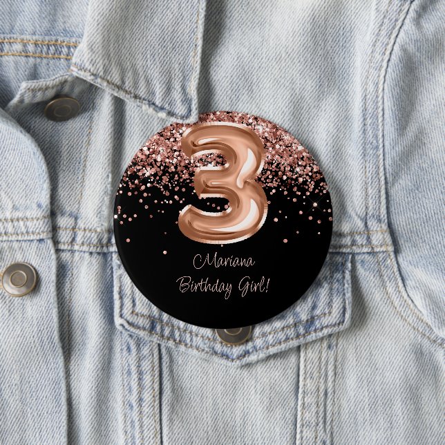 Rose Gold Black 3rd Birthday Party 10 Cm Round Badge (In Situ)