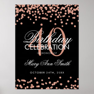 Rose Gold Black 40th Birthday Glitter Confetti Poster