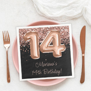  Rose Gold Black 4th Birthday Party Napkin