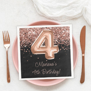  Rose Gold Black 4th Birthday Party Napkin