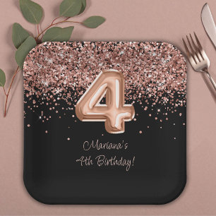  Rose Gold Black 4th Birthday Party Paper Plate
