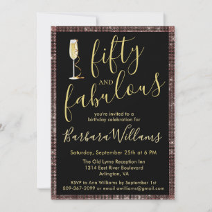 *Rose Gold Black 50 & Fabulous 50th Birthday  Invitation
