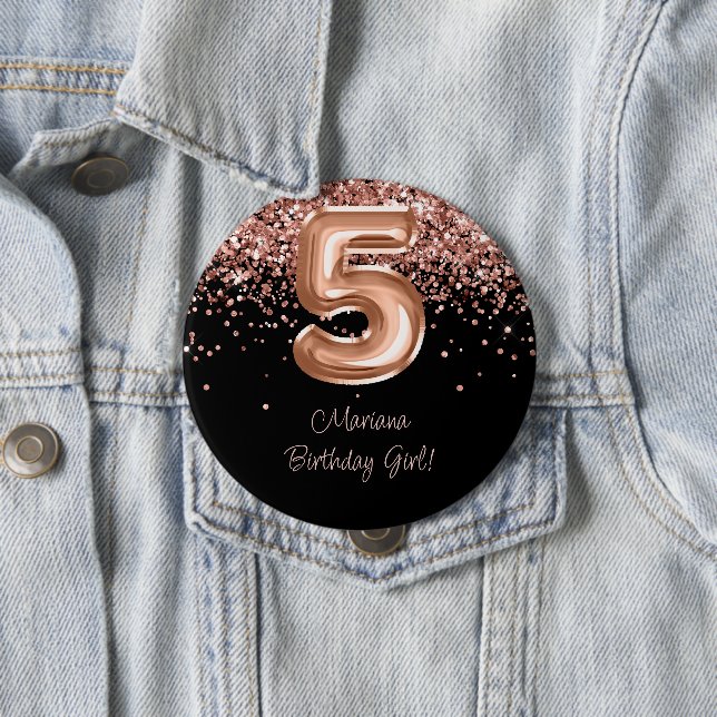 Rose Gold Black 5th Birthday Party 10 Cm Round Badge (In Situ)