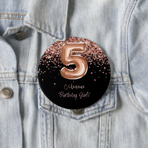 Rose Gold Black 5th Birthday Party 10 Cm Round Badge