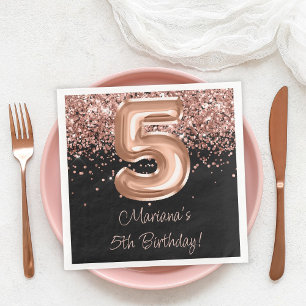  Rose Gold Black 5th Birthday Party Napkin