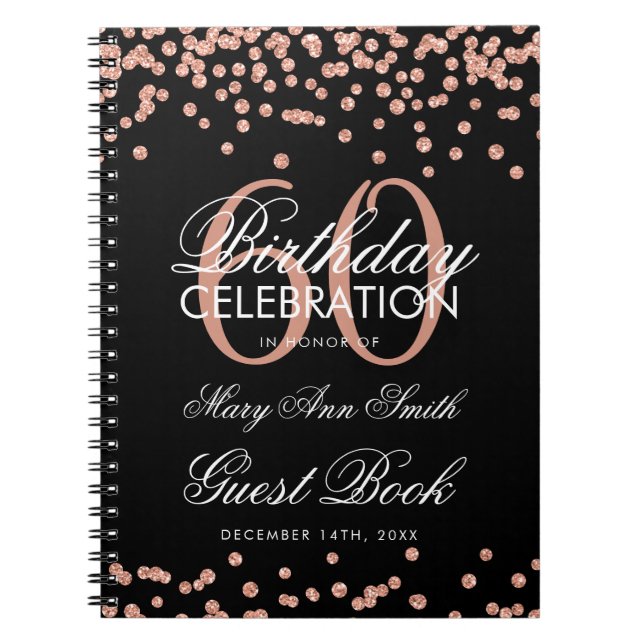 Rose Gold Black 60th Birthday Guest Book Confetti (Front)