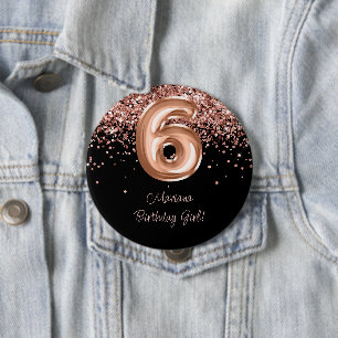 Rose Gold Black 6th Birthday Party 10 Cm Round Badge