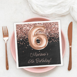  Rose Gold Black 6th Birthday Party Napkin