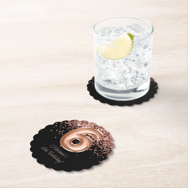  Rose Gold Black 6th Birthday Party Paper Coaster (Insitu)