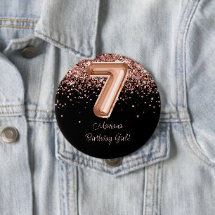 Rose Gold Black 7th Birthday Party 10 Cm Round Badge