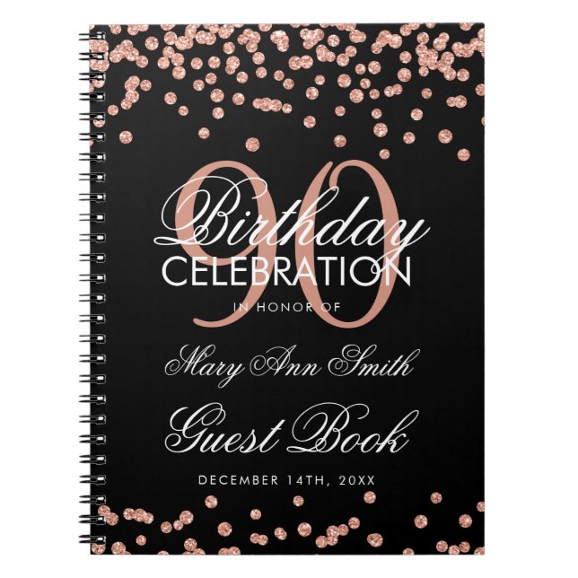 Rose Gold Black 90th Birthday Guest Book Confetti (Front)