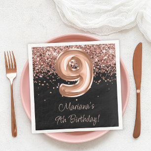 Rose Gold Black 9th Birthday Party Napkin
