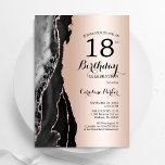 Rose Gold Black Agate 18th Birthday Invitation<br><div class="desc">Black and rose gold agate 18th birthday party invitation. Elegant modern design featuring rock stone agate marble geode background,  faux glitter rose gold and typography script font. Trendy invite card perfect for a stylish women's bday celebration. Printed Zazzle invitations or instant download digital printable template.</div>