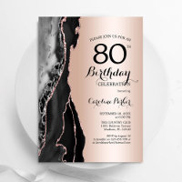 Rose Gold Black Agate 80th Birthday