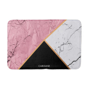 Rose Gold Black and White Marble Pattern Bath Mat