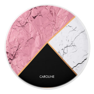Rose Gold Black and White Marble Pattern Ceramic Knob