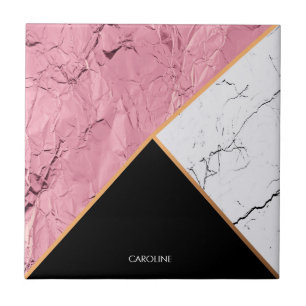 Rose Gold Black and White Marble Pattern Ceramic Tile