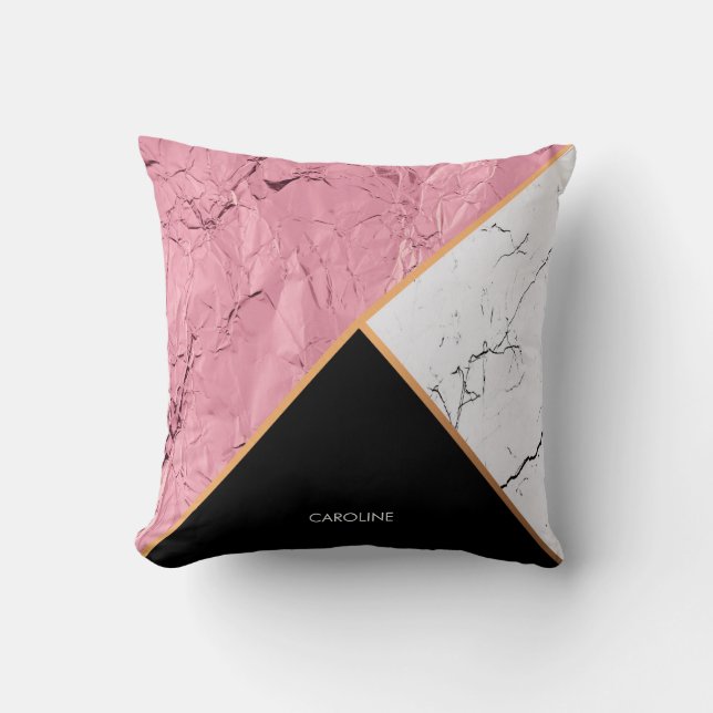 Rose Gold Black and White Marble Pattern Cushion (Front)
