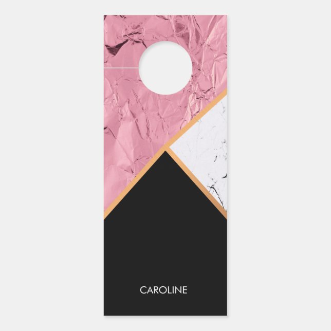 Rose Gold Black and White Marble Pattern Door Hanger (Front)