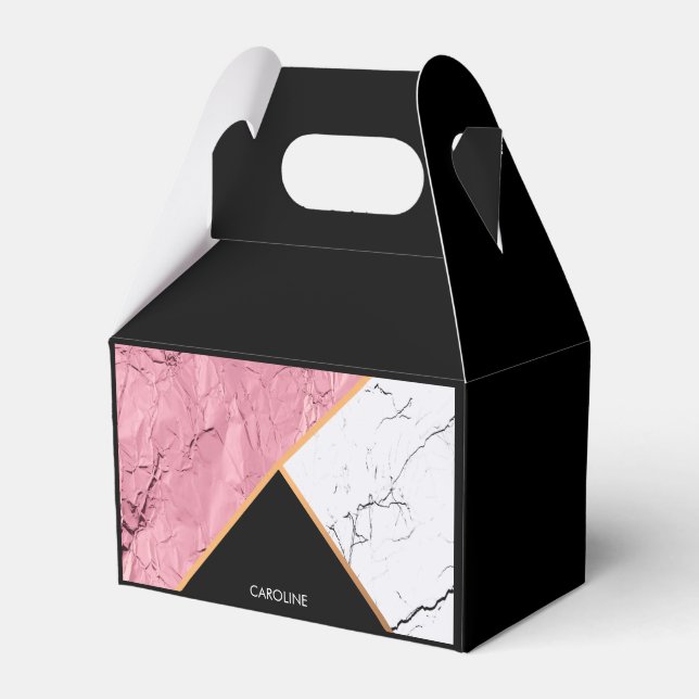 Rose Gold Black and White Marble Pattern Favour Box (Front Side)