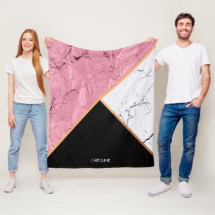 Rose Gold Black and White Marble Pattern Fleece Blanket