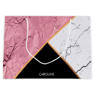Rose Gold Black and White Marble Pattern Large Gift Bag