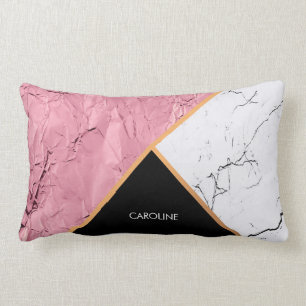 Rose Gold Black and White Marble Pattern Lumbar Cushion