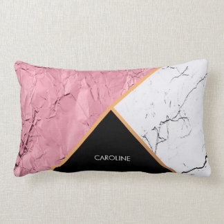 Rose Gold Black and White Marble Pattern Lumbar Cushion