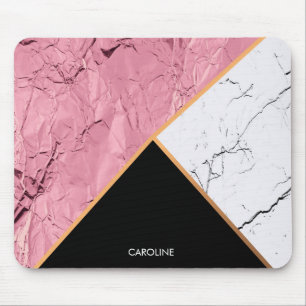 Rose Gold Black and White Marble Pattern Mouse Pad