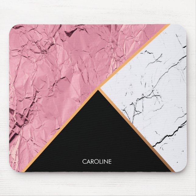 Rose Gold Black and White Marble Pattern Mouse Pad (Front)