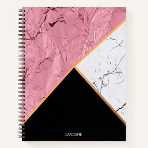 Rose Gold Black and White Marble Pattern Notebook