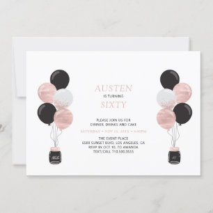 Rose Gold & Black Balloon Modern 60 Birthday Party Invitation