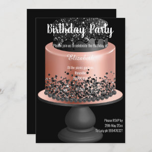 ROSE GOLD BLACK CAKE BIRTHDAY INVITATION