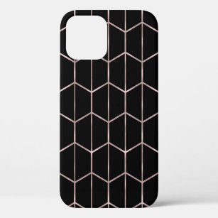 Rose Gold & Black Chic Hexagon Geometric Glam  iPhone 12 Case