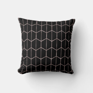 Rose Gold & Black Chic Hexagon Geometric Glam Cushion