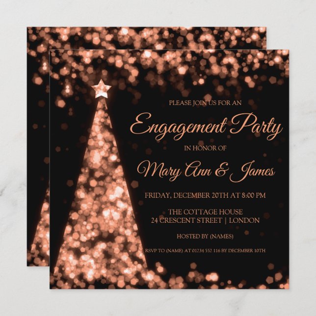 Rose Gold Black Christmas Engagement Party Invitation (Front/Back)