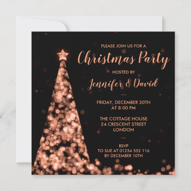 Rose Gold & Black Christmas Holiday Party Invitation (Front)
