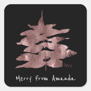 Rose Gold Black Christmas Tree Grey Contemporary Square Sticker