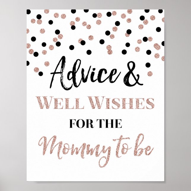 Rose Gold Black Confetti Advice for Mum to be Sign (Front)