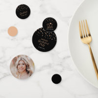 Rose gold & Black Confetti Graduation Party Decor