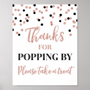Rose Gold Black Confetti Thanks Popping By Sign