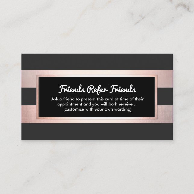 Rose Gold Black Customer Referral Modern Stripes Card (Front)