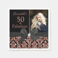 Rose Gold Black Damask 50th Birthday photo