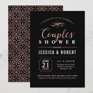 Rose Gold & Black   Elegant Couples Wedding Shower Invitation