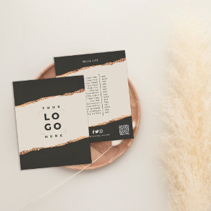 Rose gold black elegant modern girly price QR code Flyer